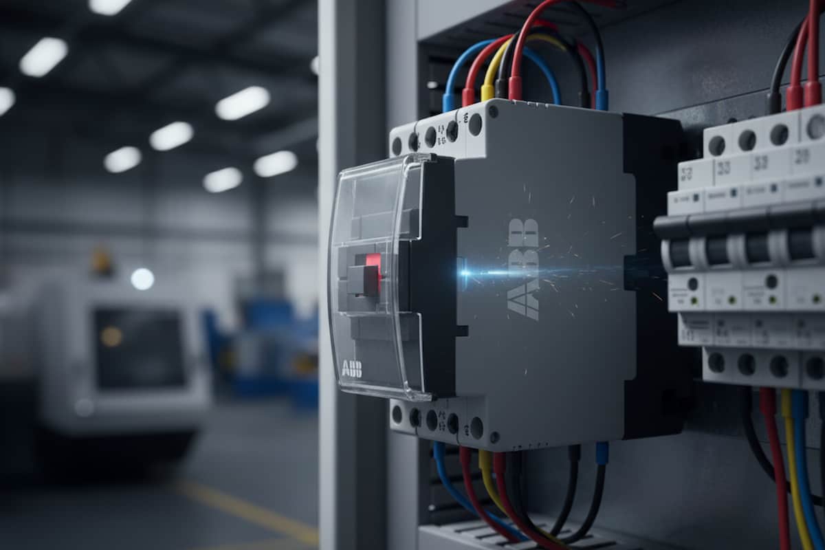 Contactor ABB siendo utilizado en una instalación eléctrica industrial.