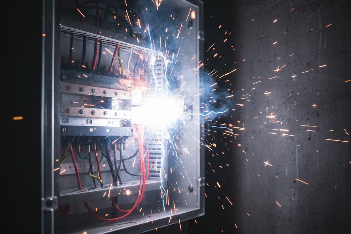 Sobretensiones eléctricas en una caja de distribución eléctrica.